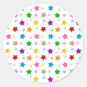 Colourful Stars Pattern Design White  Classic Round Sticker