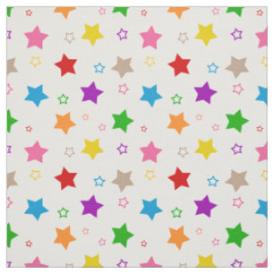 Colourful Stars Pattern Design White Fabric