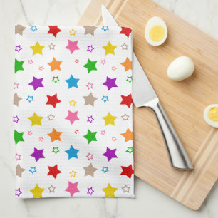 Colourful Stars Pattern Design White Kitchen Towel