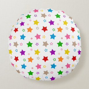 Colourful Stars Pattern Design White Round Pillow
