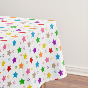 Colourful Stars Pattern Design White Tablecloth