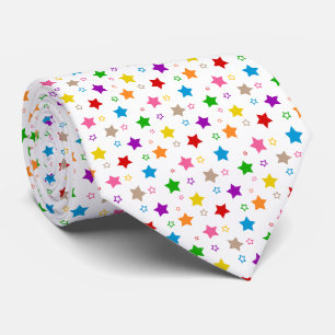 Colourful Stars Pattern Design White Tie
