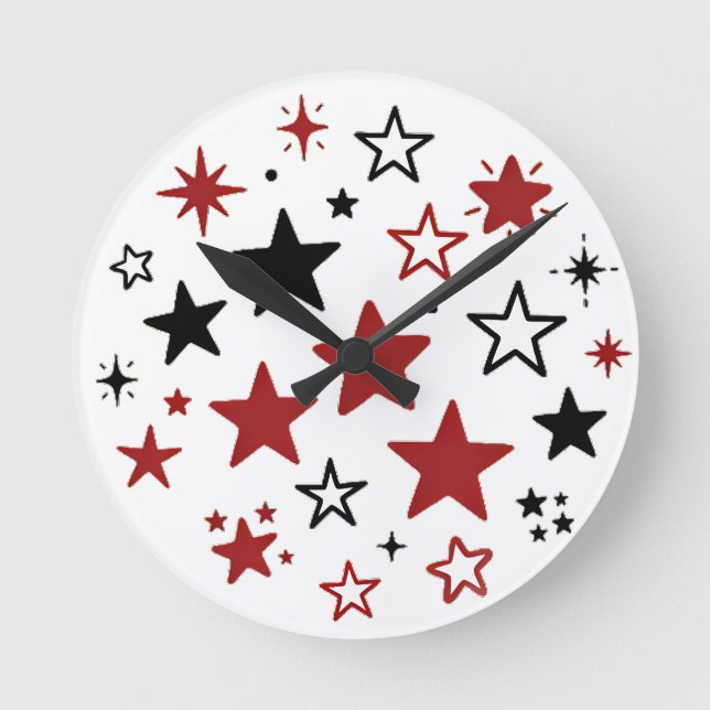 Colourful Stars Pattern Double Sided Throw Pillow Round Clock (Front)