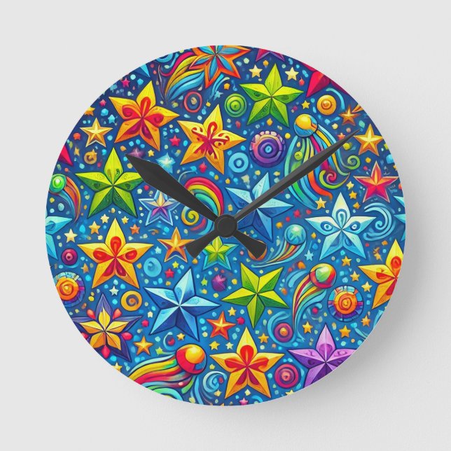 Colourful stars pattern round clock (Front)