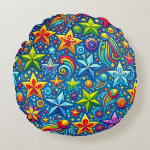 Colourful stars pattern round pillow