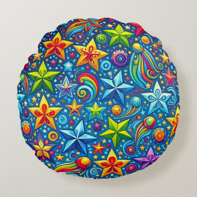 Colourful stars pattern round pillow (Front)