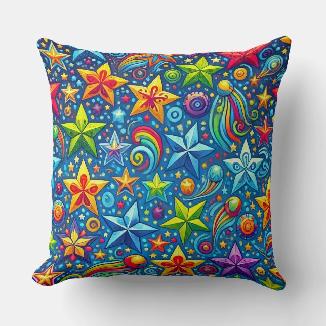 Colourful stars pattern throw pillow (Front)