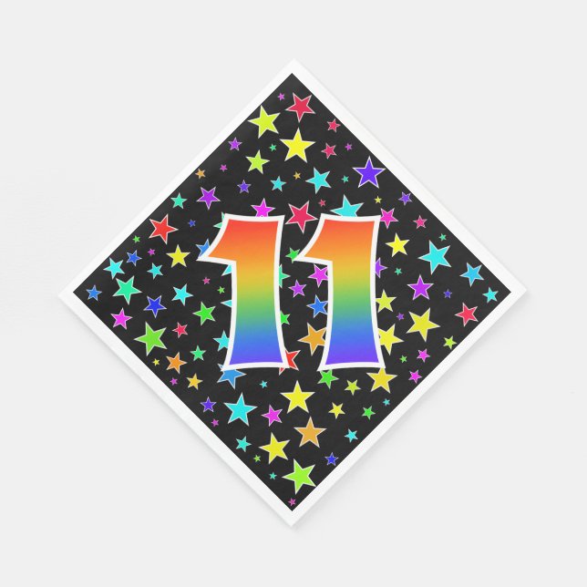 Colourful Stars + Rainbow Pattern "11" Event # Napkin (Corner)