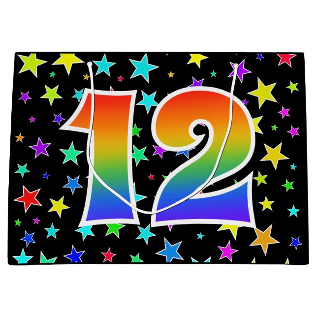 Colourful Stars + Rainbow Pattern "12" Event # Large Gift Bag (Front)