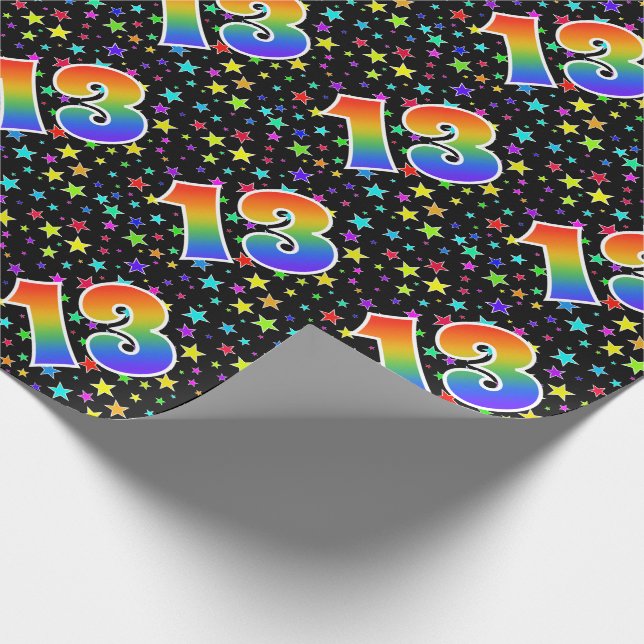Colourful Stars + Rainbow Pattern "13" Event # Wrapping Paper (Corner)
