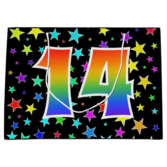 Colourful Stars + Rainbow Pattern "14" Event # Large Gift Bag (Front)
