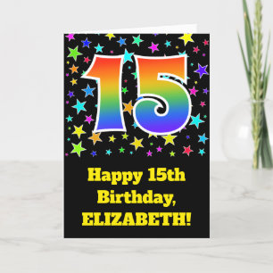 Colourful Stars + Rainbow Pattern "15" Birthday # Card