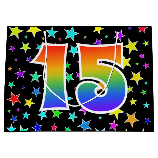 Colourful Stars + Rainbow Pattern "15" Event # Large Gift Bag (Front)