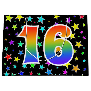 Colourful Stars + Rainbow Pattern "16" Event # Large Gift Bag
