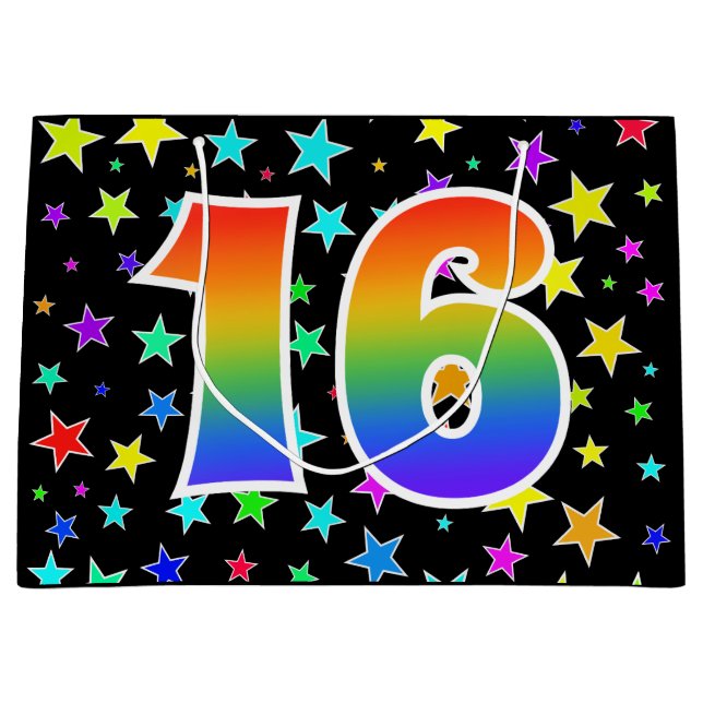 Colourful Stars + Rainbow Pattern "16" Event # Large Gift Bag (Front)