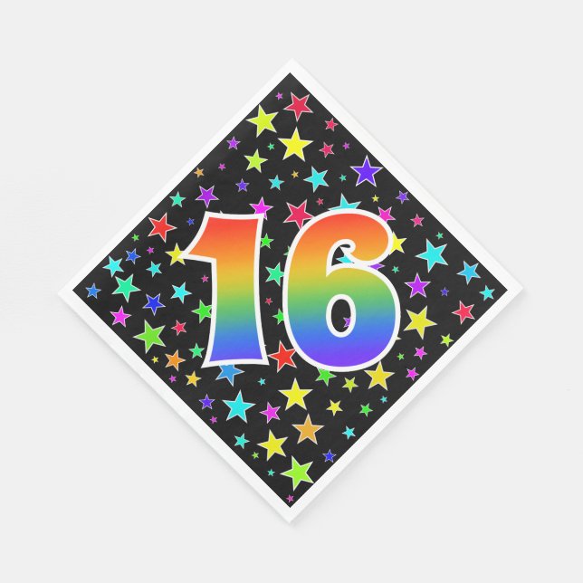 Colourful Stars + Rainbow Pattern "16" Event # Napkin (Corner)