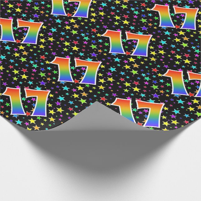 Colourful Stars + Rainbow Pattern "17" Event # Wrapping Paper (Corner)