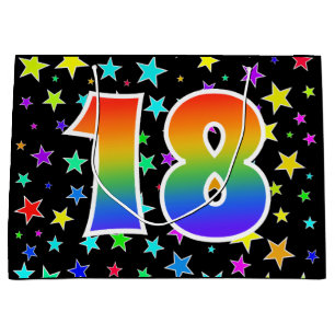 Colourful Stars + Rainbow Pattern "18" Event # Large Gift Bag