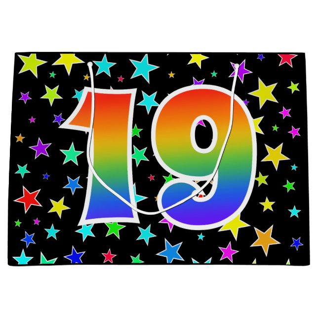 Colourful Stars + Rainbow Pattern "19" Event # Large Gift Bag (Front)