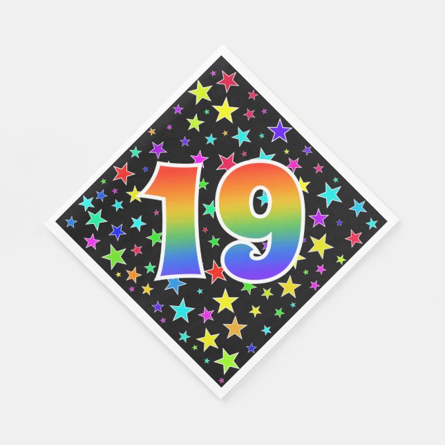 Colourful Stars + Rainbow Pattern "19" Event # Napkin (Corner)
