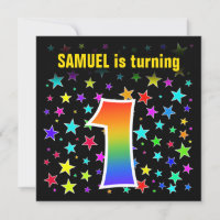 Colourful Stars + Rainbow Pattern "1" Birthday #
