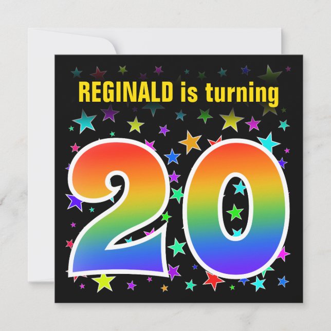 Colourful Stars + Rainbow Pattern "20" Birthday # Invitation (Front)