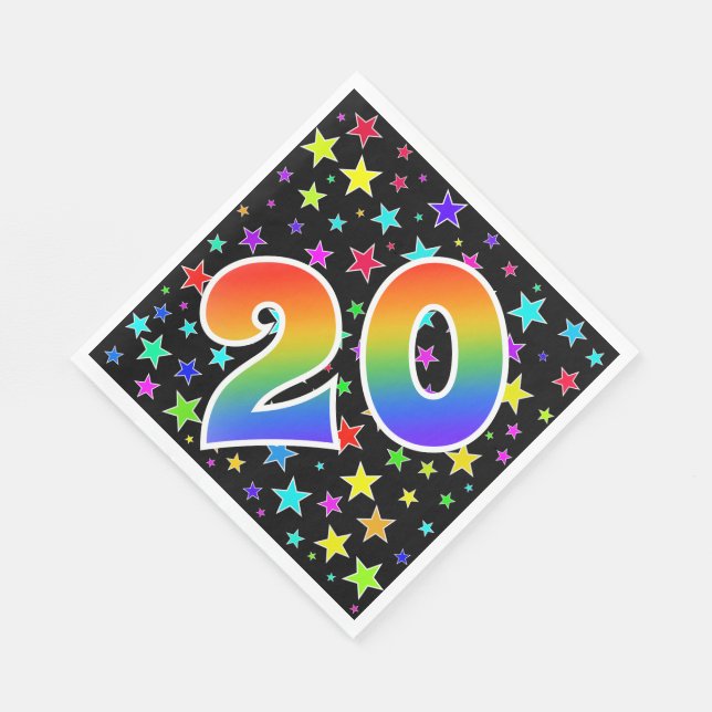 Colourful Stars + Rainbow Pattern "20" Event # Napkin (Corner)