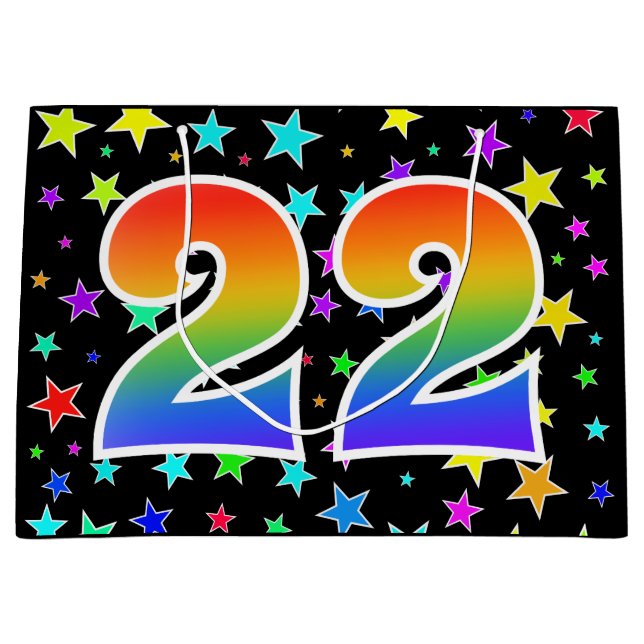 Colourful Stars + Rainbow Pattern "22" Event # Large Gift Bag (Front)