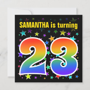 Colourful Stars + Rainbow Pattern "23" Birthday # Invitation
