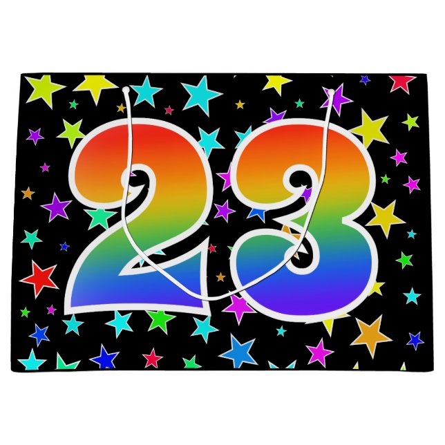 Colourful Stars + Rainbow Pattern "23" Event # Large Gift Bag (Front)
