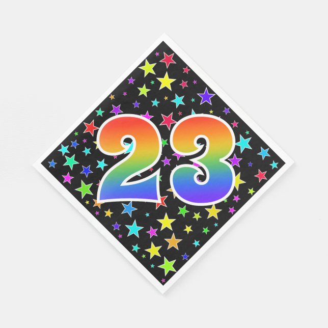 Colourful Stars + Rainbow Pattern "23" Event # Napkin (Corner)