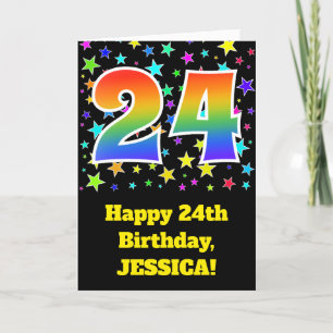 Colourful Stars + Rainbow Pattern "24" Birthday # Card