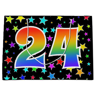 Colourful Stars + Rainbow Pattern "24" Event # Large Gift Bag