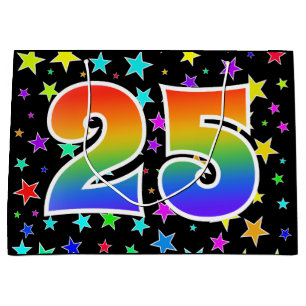 Colourful Stars + Rainbow Pattern "25" Event # Large Gift Bag