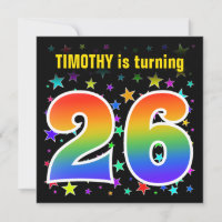Colourful Stars + Rainbow Pattern "26" Birthday #