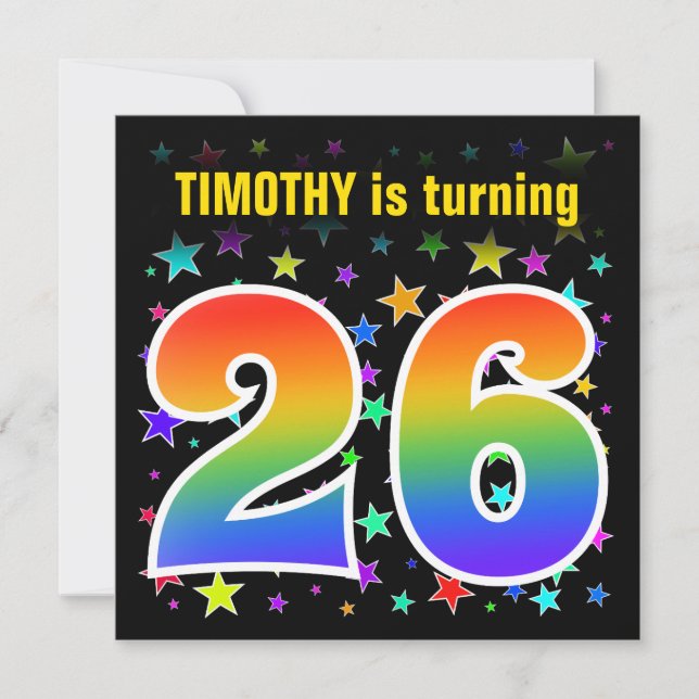 Colourful Stars + Rainbow Pattern "26" Birthday # Invitation (Front)