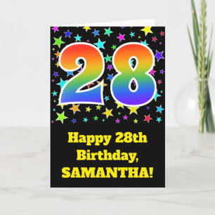 Colourful Stars + Rainbow Pattern "28" Birthday # Card