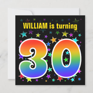 Colourful Stars + Rainbow Pattern "30" Birthday # Invitation