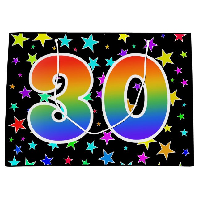 Colourful Stars + Rainbow Pattern "30" Event # Large Gift Bag (Front)