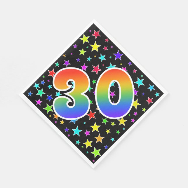 Colourful Stars + Rainbow Pattern "30" Event # Napkin (Corner)