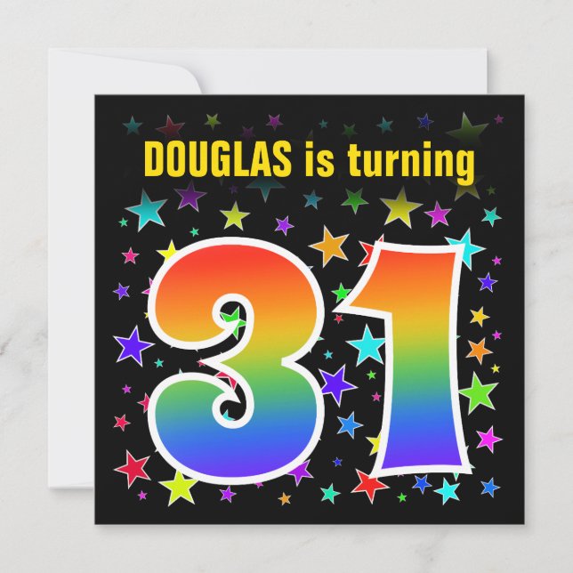 Colourful Stars + Rainbow Pattern "31" Birthday # Invitation (Front)