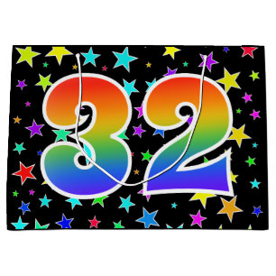 Colourful Stars + Rainbow Pattern "32" Event # Large Gift Bag