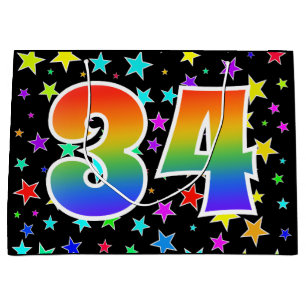 Colourful Stars + Rainbow Pattern "34" Event # Large Gift Bag