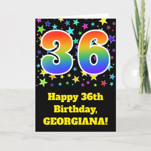 Colourful Stars + Rainbow Pattern "36" Birthday # Card