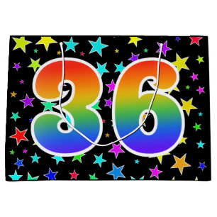 Colourful Stars + Rainbow Pattern "36" Event # Large Gift Bag