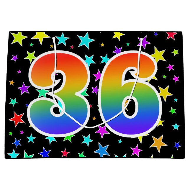 Colourful Stars + Rainbow Pattern "36" Event # Large Gift Bag (Front)