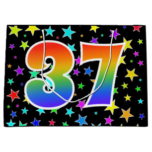 Colourful Stars + Rainbow Pattern "37" Event # Large Gift Bag