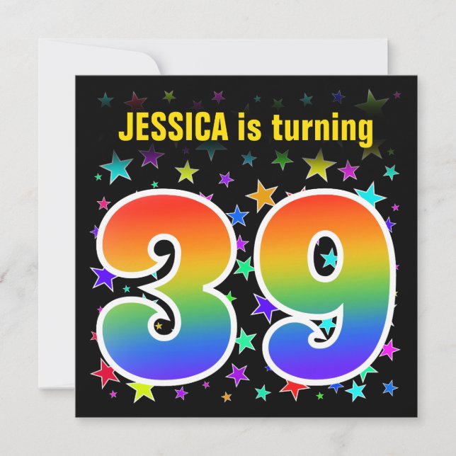 Colourful Stars + Rainbow Pattern "39" Birthday # Invitation (Front)