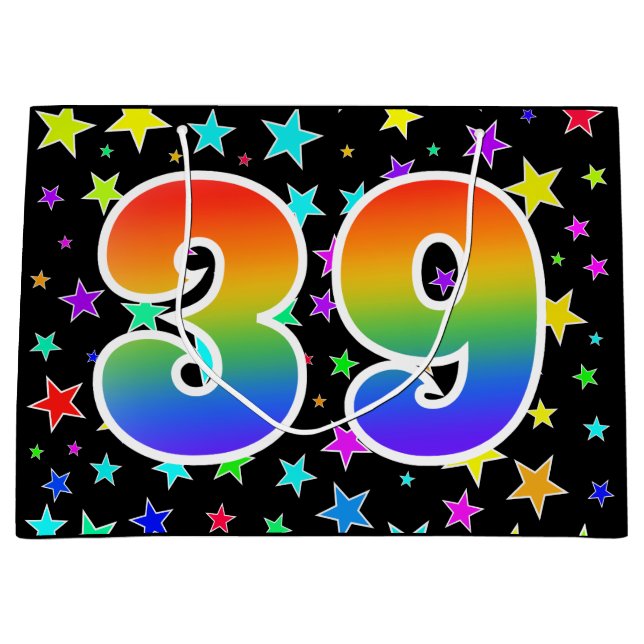 Colourful Stars + Rainbow Pattern "39" Event # Large Gift Bag (Front)