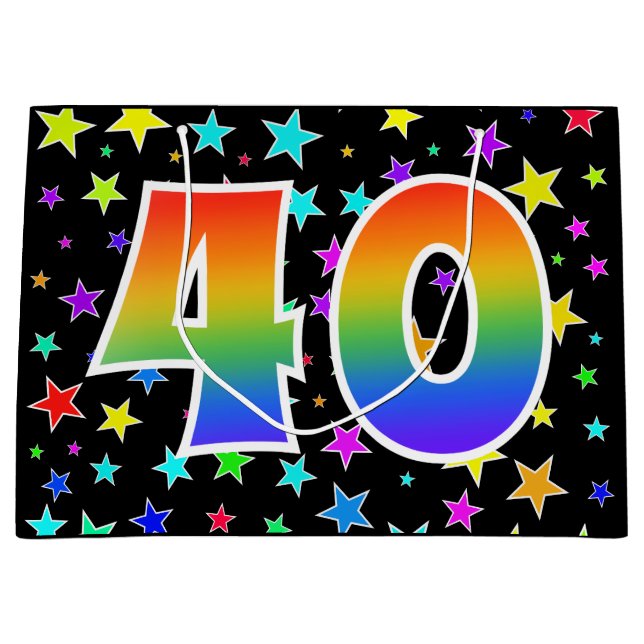 Colourful Stars + Rainbow Pattern "40" Event # Large Gift Bag (Front)
